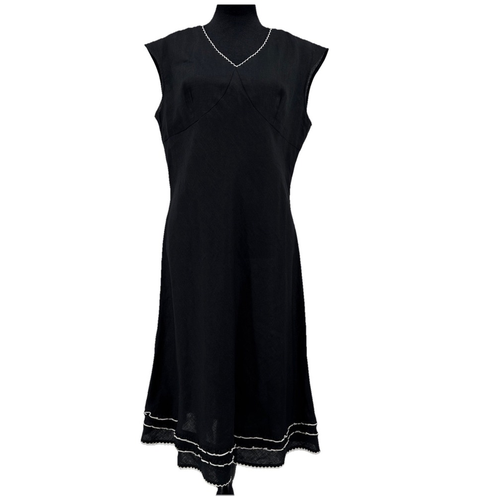 Jillian Jones Black  V-neck Sleeveless Linen Dress Size‎ 12 Minimalist